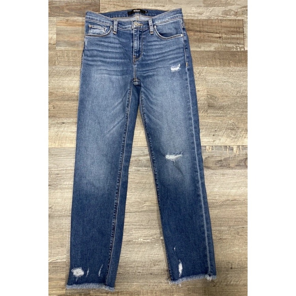 Hudson Nico Straight Distressed Raw Hem Blue Stretch Jeans Size 28